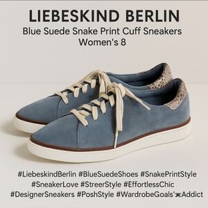 Liebeskind Berlin Blue Suede Snake Print Cuff Sneakers Women’s 40 8.5